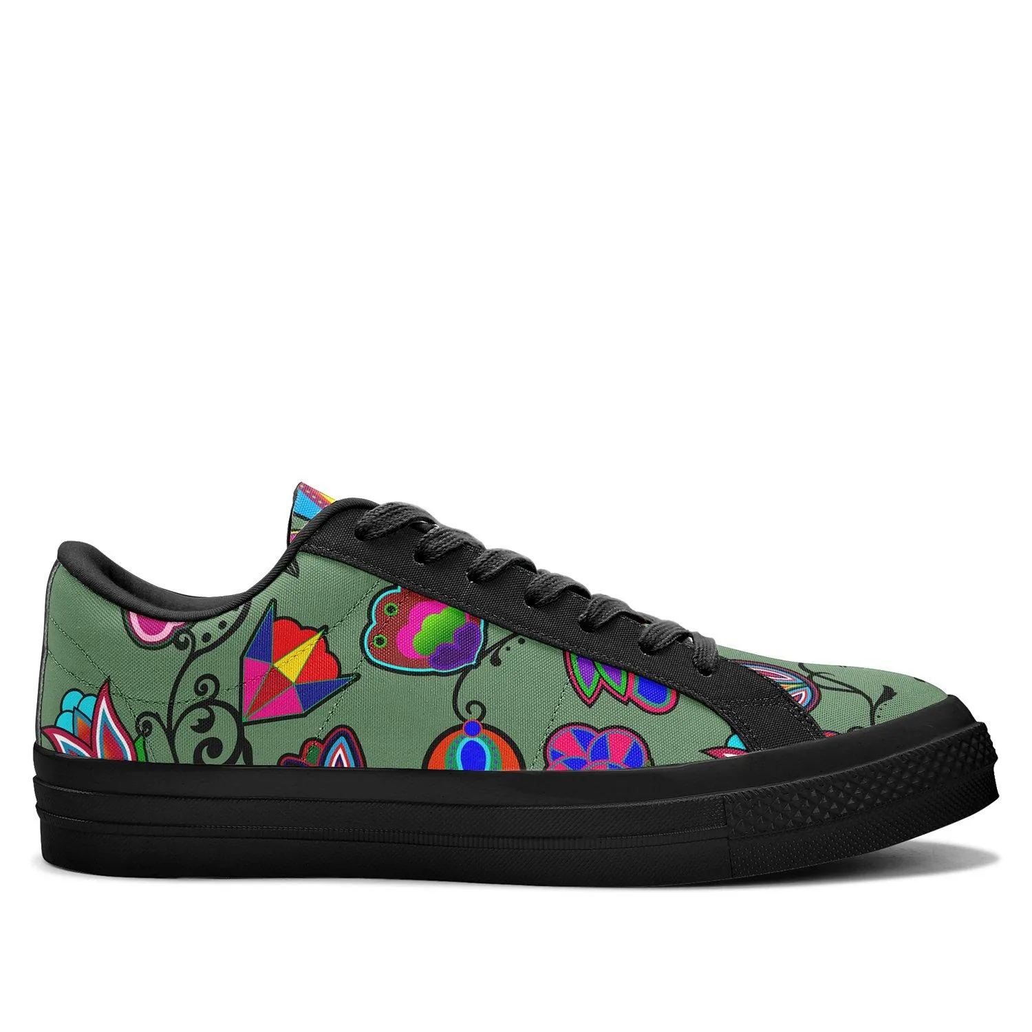 Indigenous Paisley Dark Sea Aapisi Low Top Canvas Shoes Black Sole