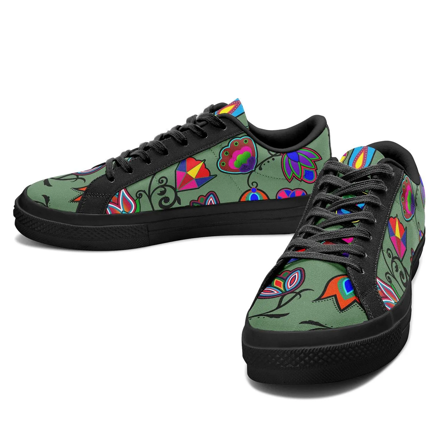 Indigenous Paisley Dark Sea Aapisi Low Top Canvas Shoes Black Sole