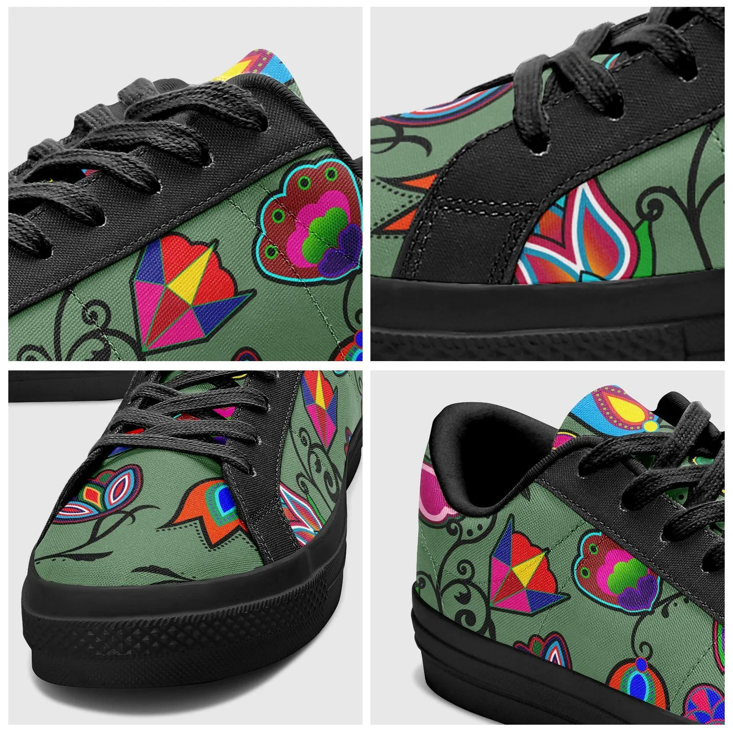 Indigenous Paisley Dark Sea Aapisi Low Top Canvas Shoes Black Sole