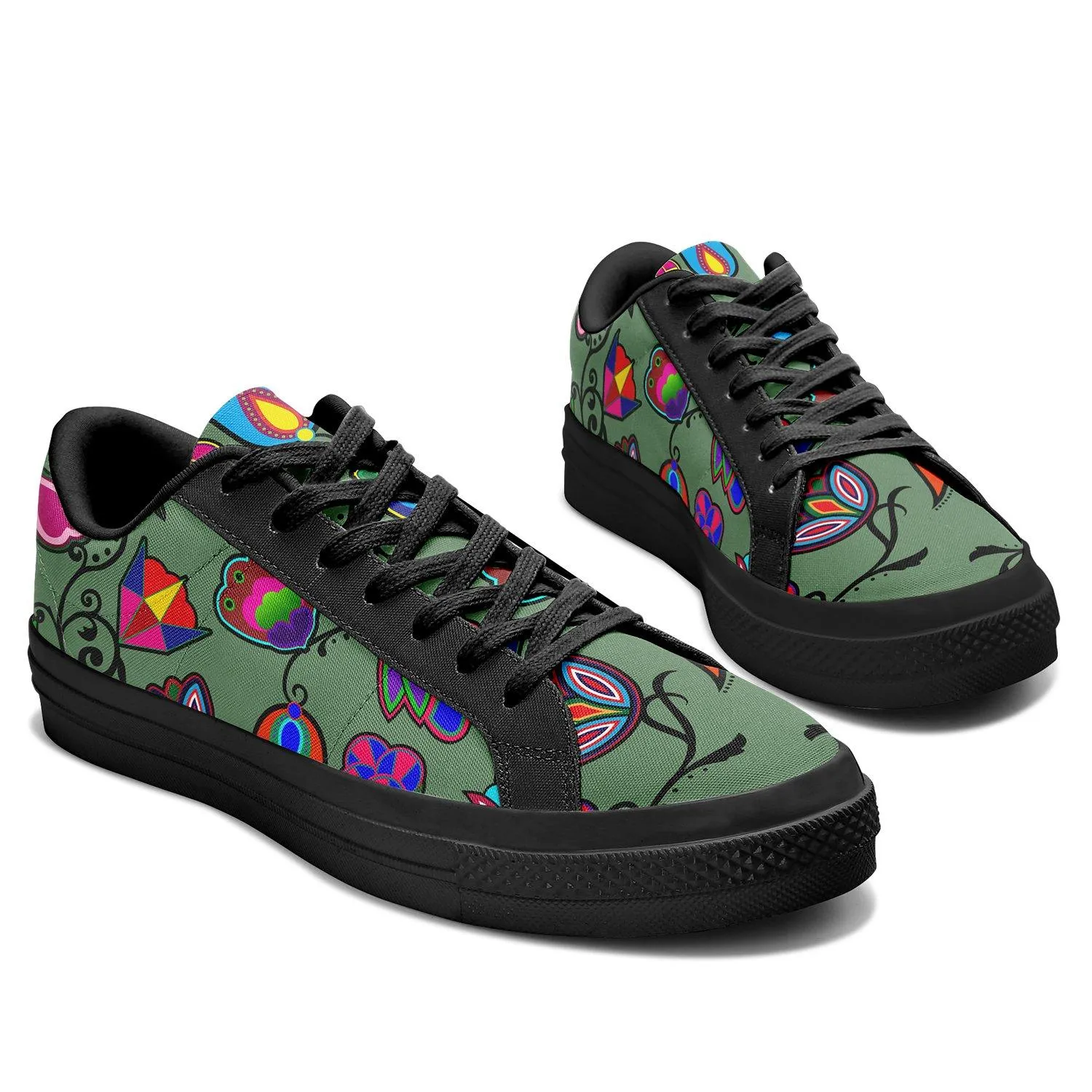 Indigenous Paisley Dark Sea Aapisi Low Top Canvas Shoes Black Sole