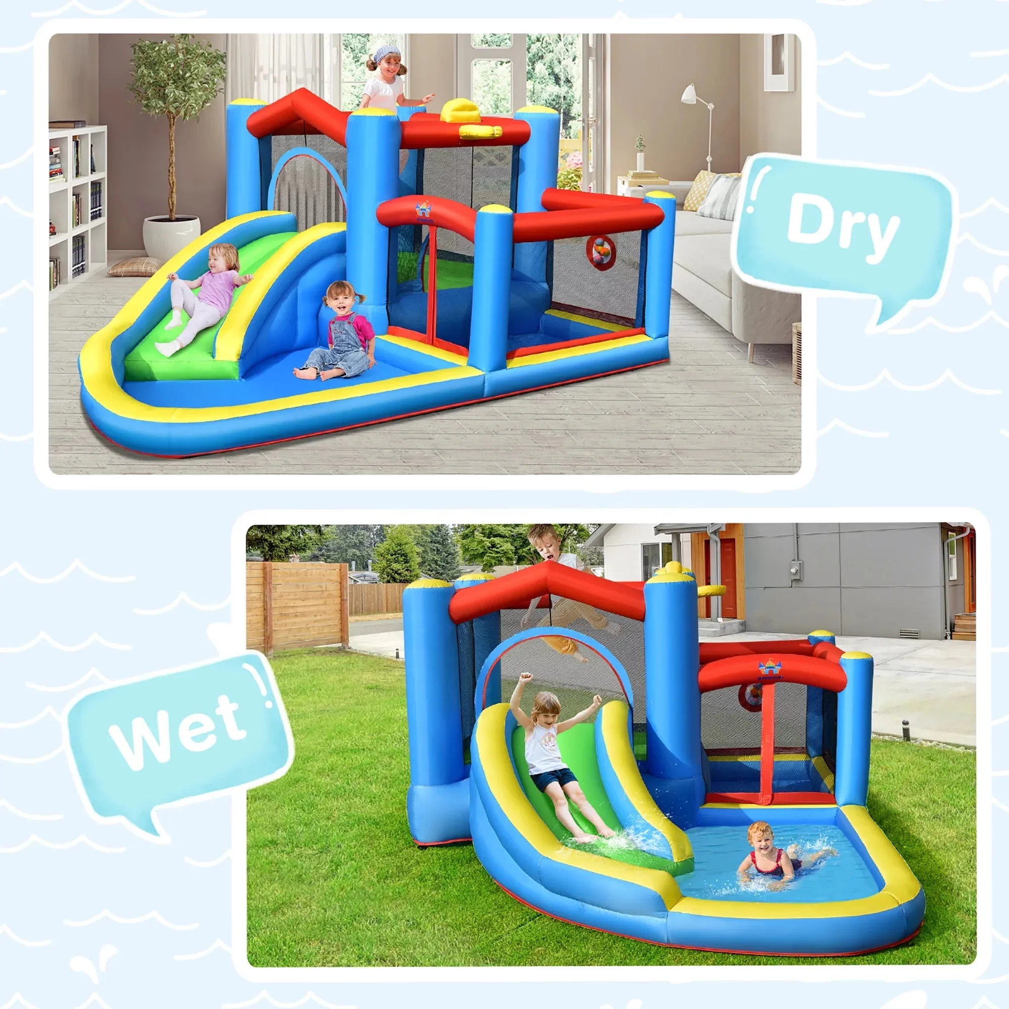 Inflatable Kids Water Slide Splash Pool Slide Bounce Castle (Without Blower)