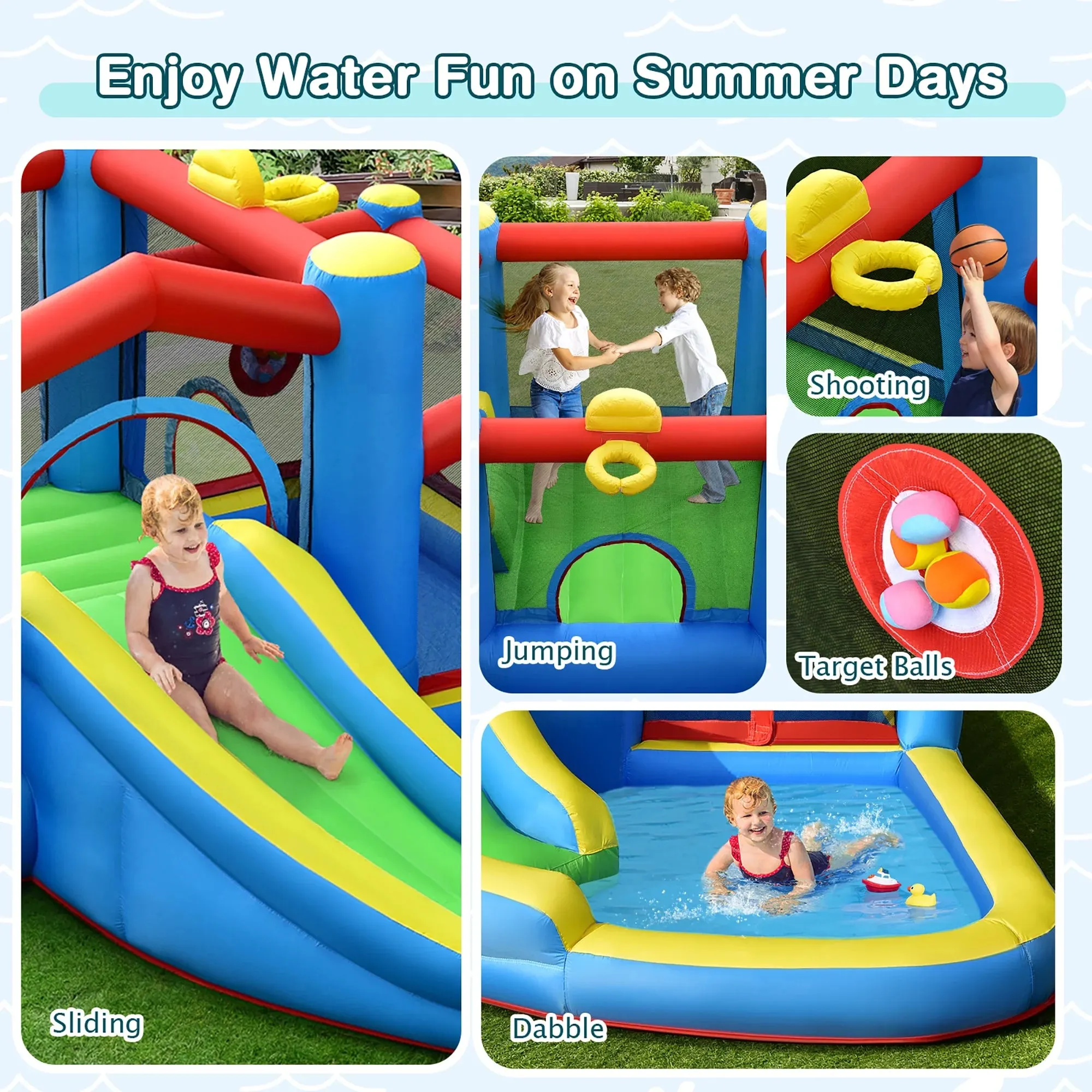 Inflatable Kids Water Slide Splash Pool Slide Bounce Castle (Without Blower)