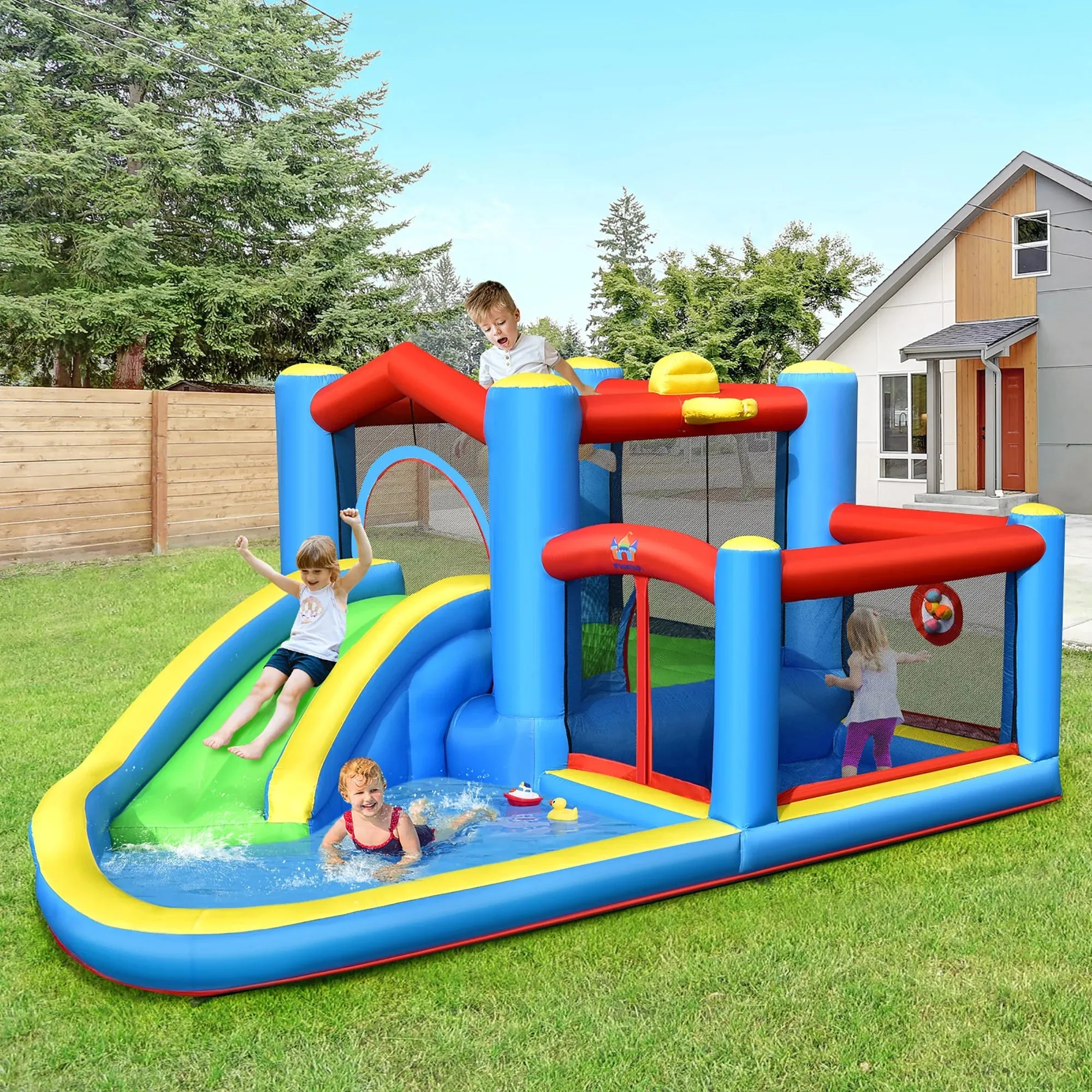 Inflatable Kids Water Slide Splash Pool Slide Bounce Castle (Without Blower)