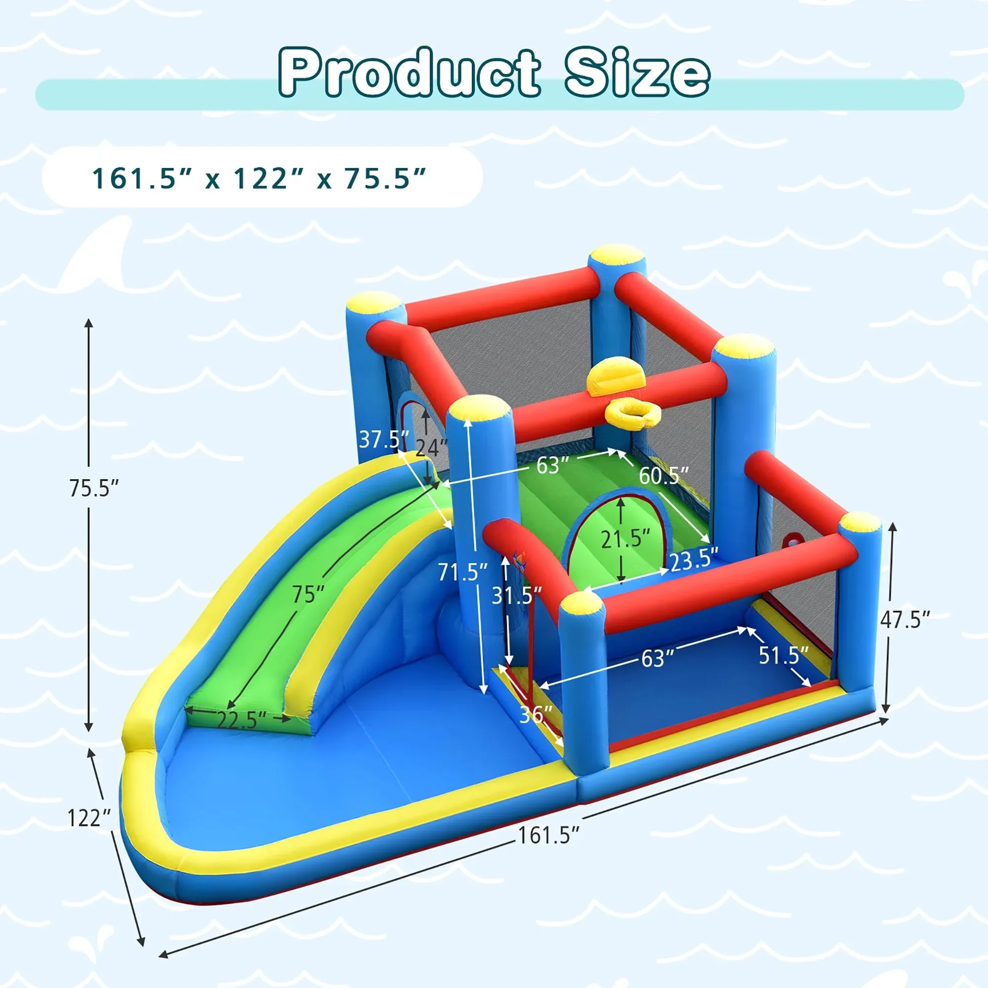 Inflatable Kids Water Slide Splash Pool Slide Bounce Castle (Without Blower)