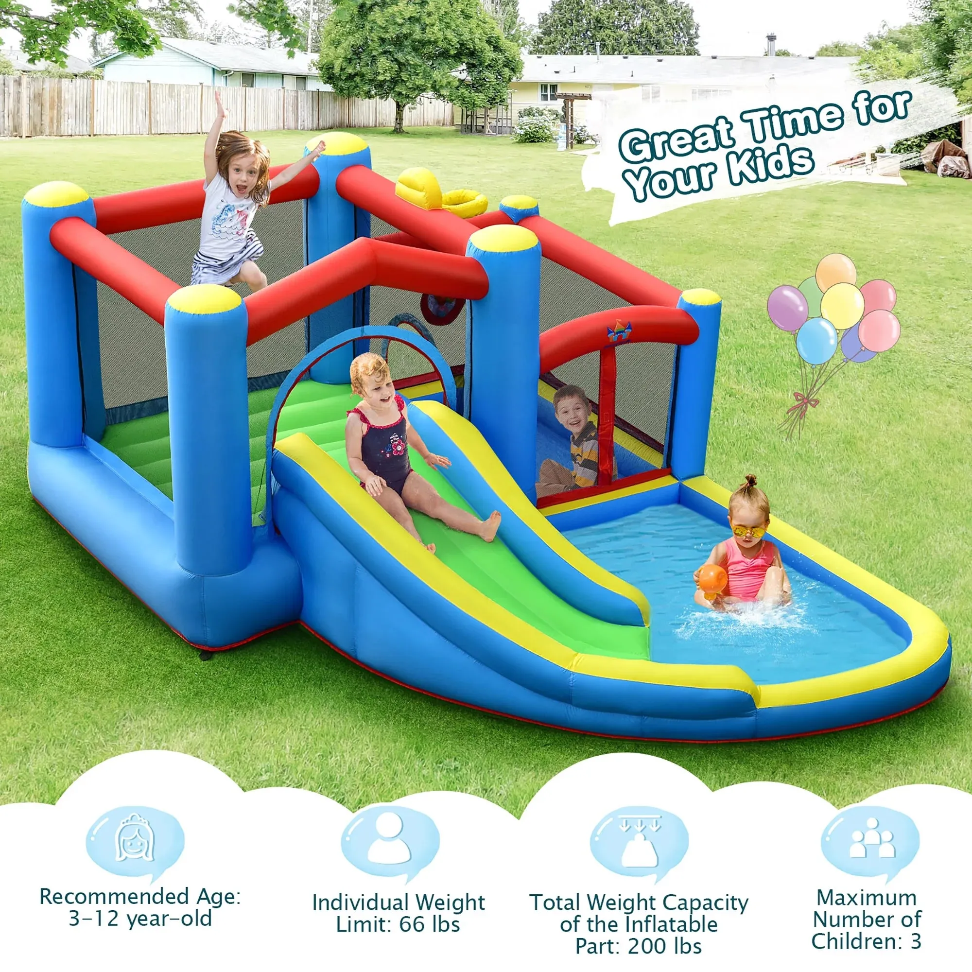 Inflatable Kids Water Slide Splash Pool Slide Bounce Castle (Without Blower)