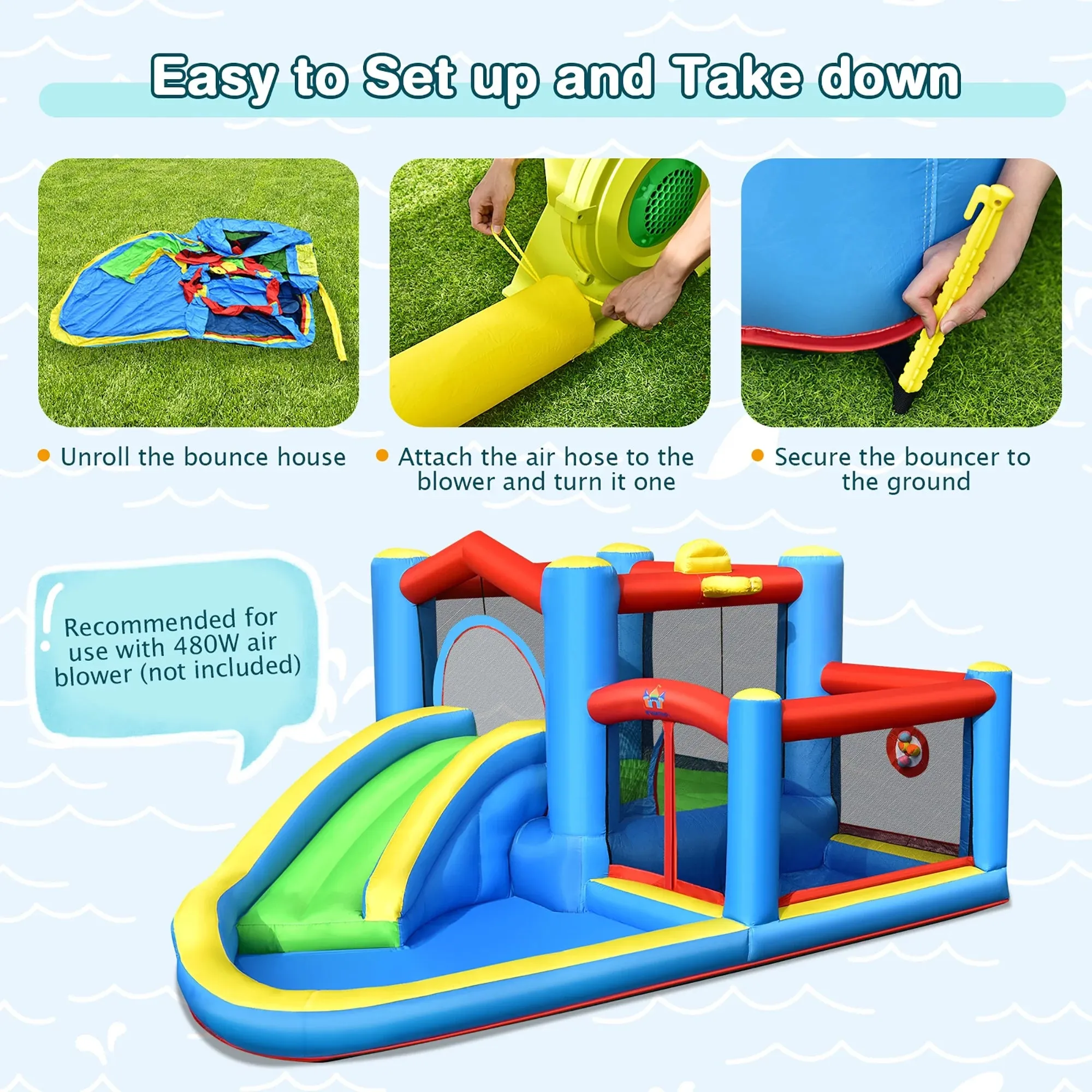 Inflatable Kids Water Slide Splash Pool Slide Bounce Castle (Without Blower)