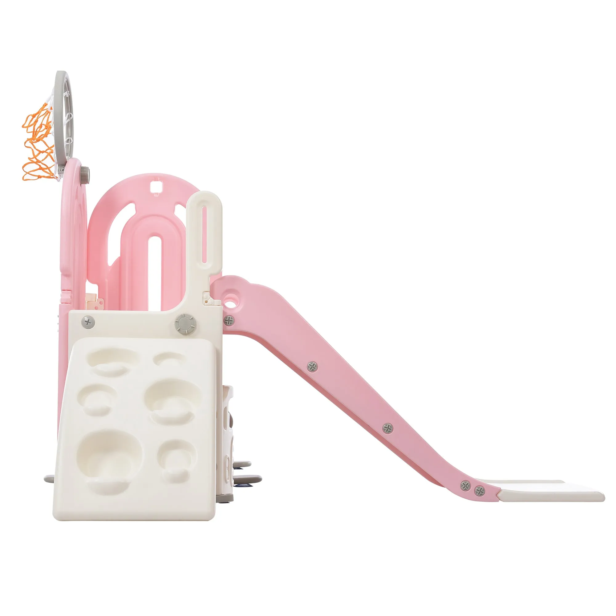 Kids Playground Climber Freestanding Slide Playset - Pink