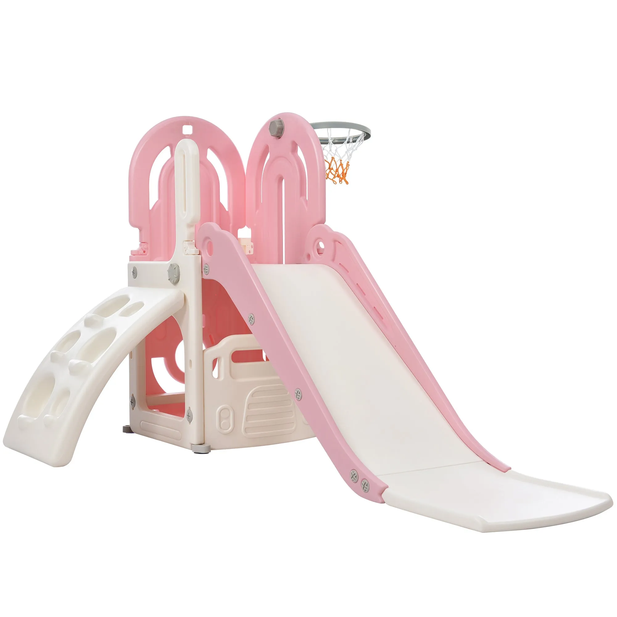 Kids Playground Climber Freestanding Slide Playset - Pink