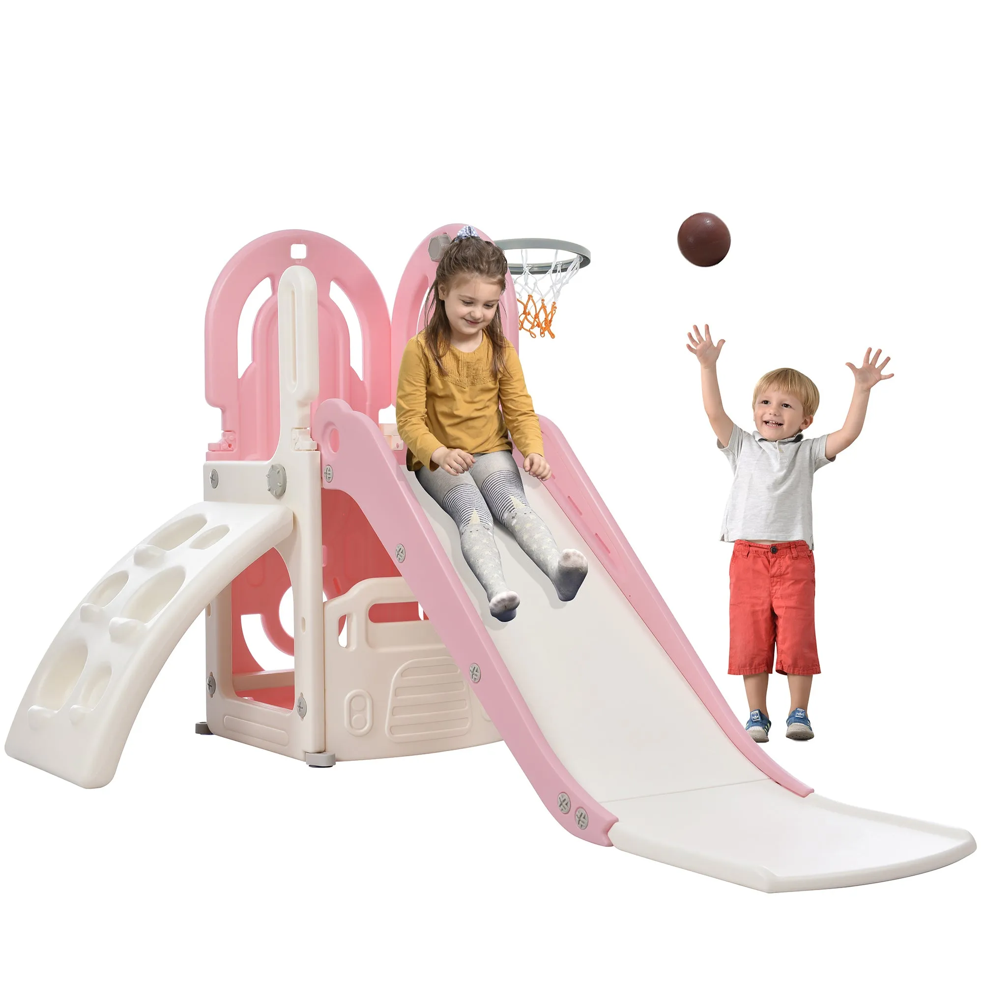 Kids Playground Climber Freestanding Slide Playset - Pink