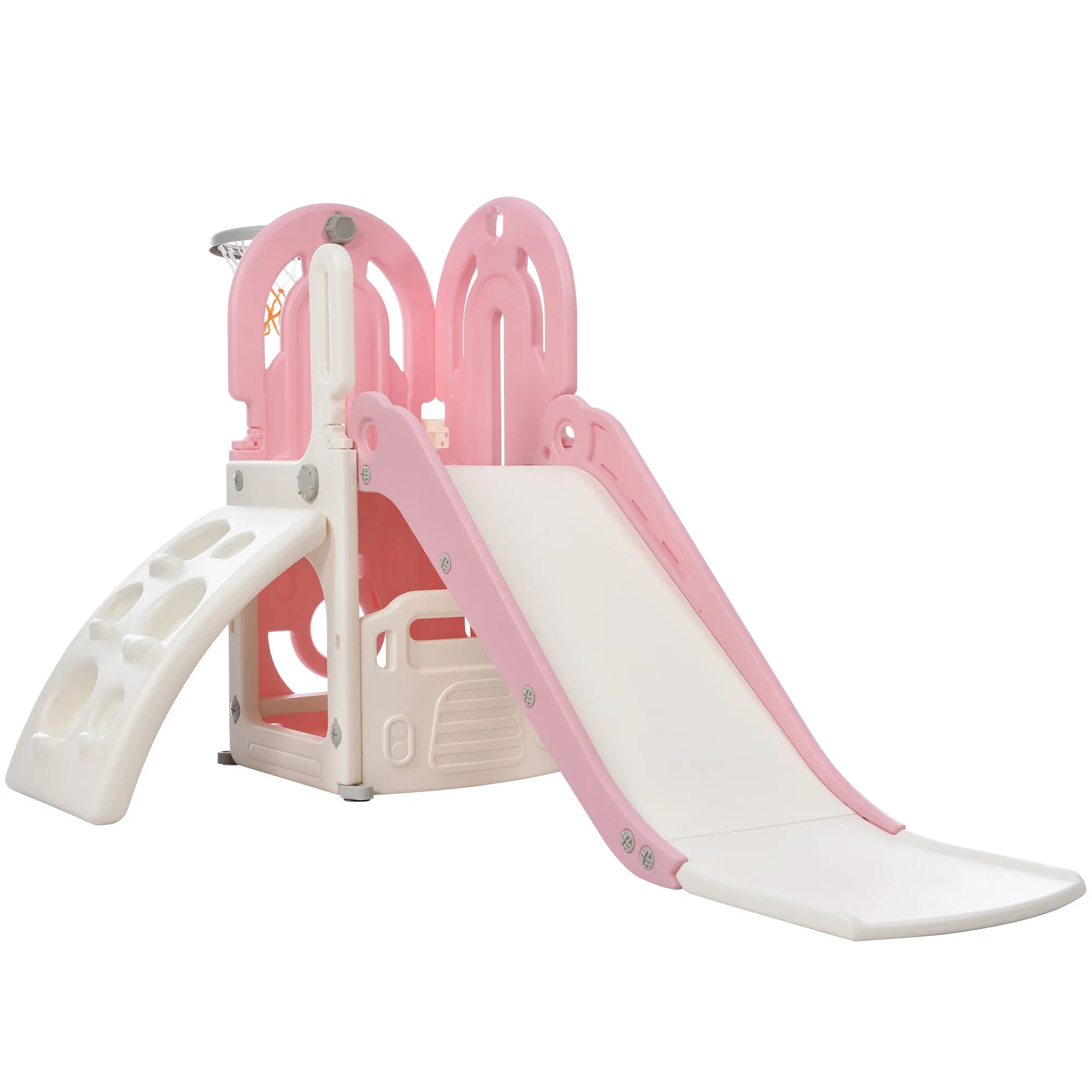 Kids Playground Climber Freestanding Slide Playset - Pink