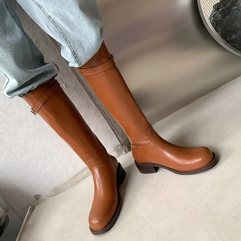 LeatherLuxe Autumn Chic Knee-High Boots