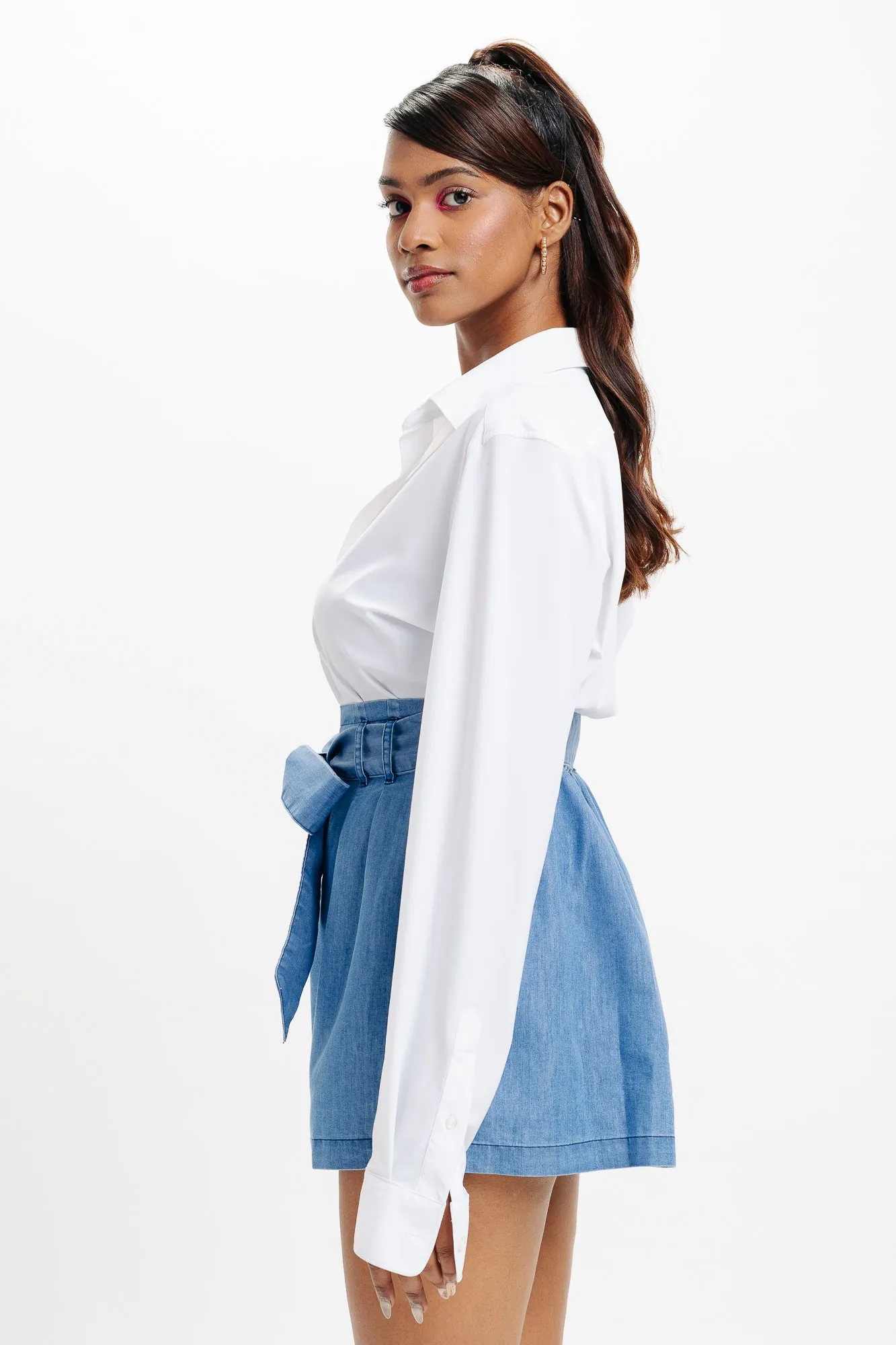 Light Blue Front Tie Up Skirt