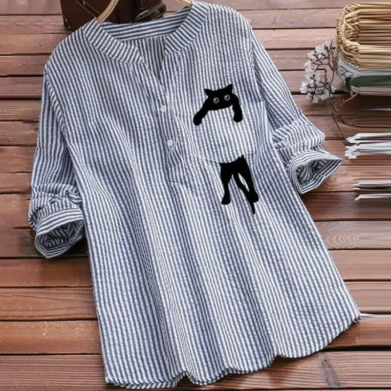 Long-sleeved V-neck Blouse