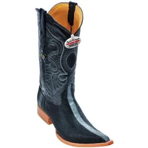 Los Altos Boots Mens #956005 3X Toe | Genuine Full Rowstone Finish Stingray Leather Boots | Color Black