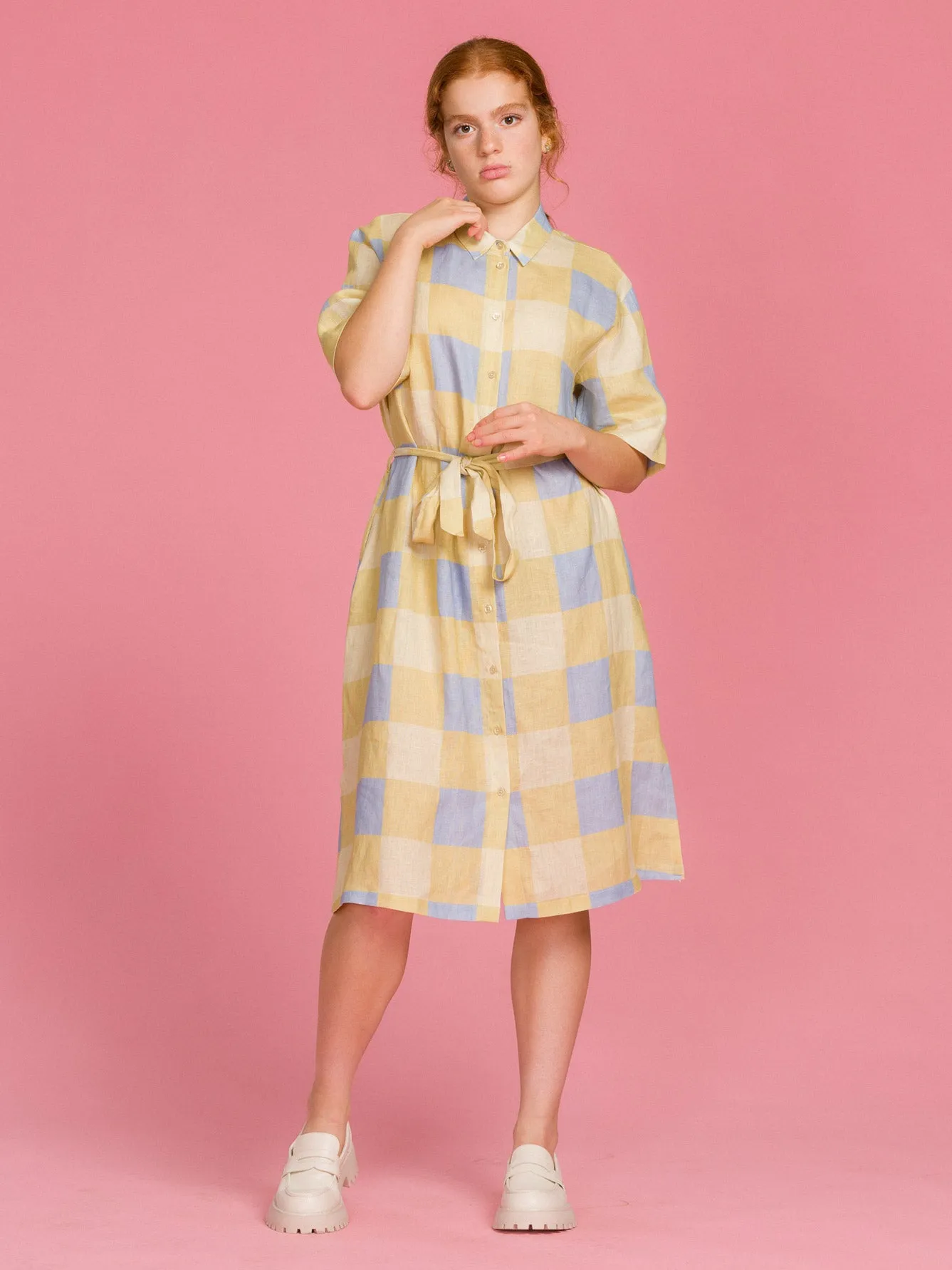 Malia Linen Dress Xadrez