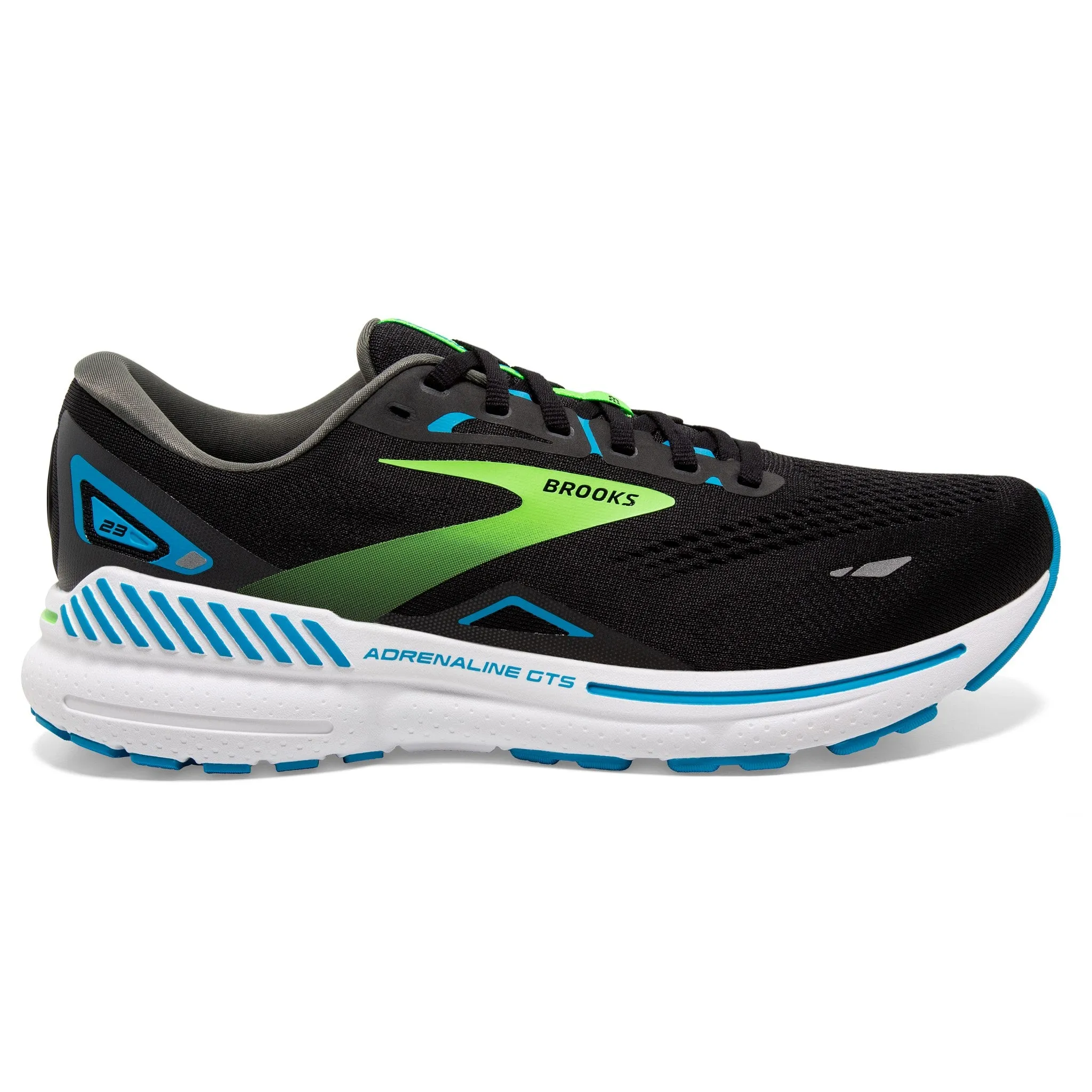 Men's Brooks Adrenaline GTS 23 Running Shoe in Black/Hawaiian Ocean/Green