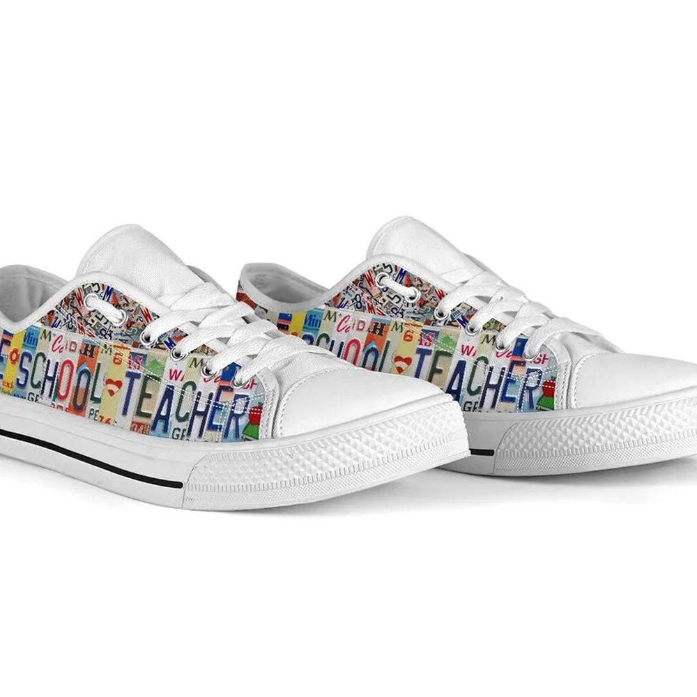 Middle School Teacher Inspire License Plates Low Top Shoes, Teacher Shoes, Low Top Sneakers