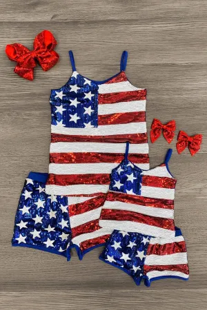 Mom & Me - Patriotic Sequins Tank Short Set