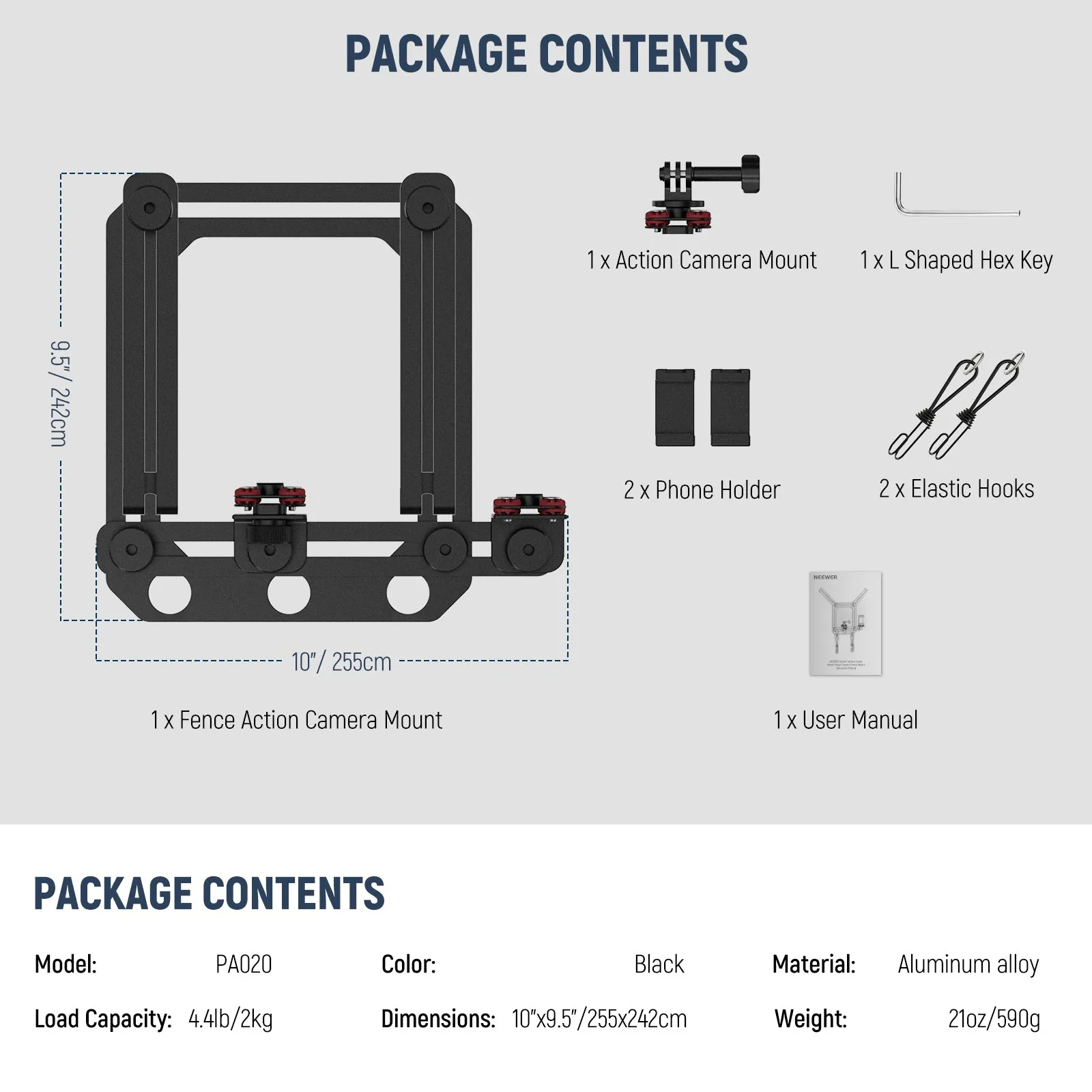 NEEWER PA022 Fence Mount Compatible with Action Camera