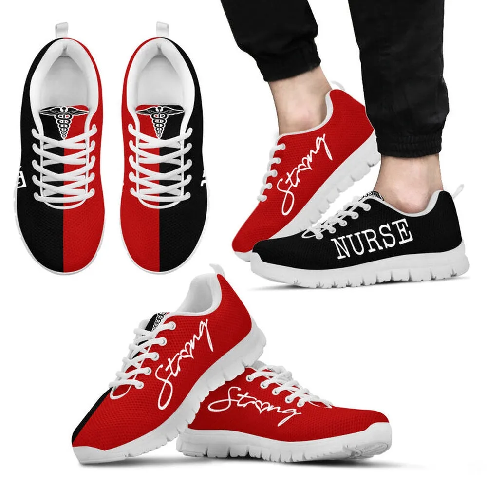 Nurse Sneaker, Nurse Strong Black Red Sneakers Shoes, Best Shoes For Nurses