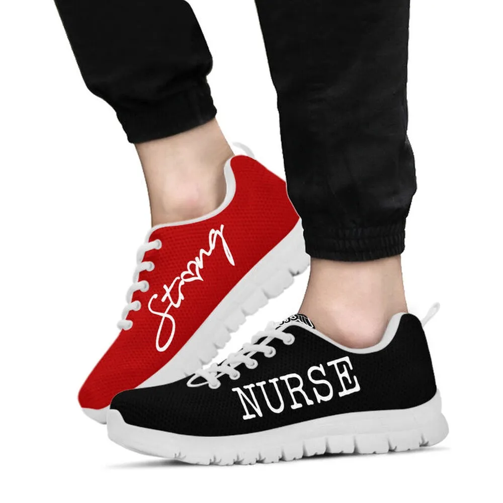 Nurse Sneaker, Nurse Strong Black Red Sneakers Shoes, Best Shoes For Nurses