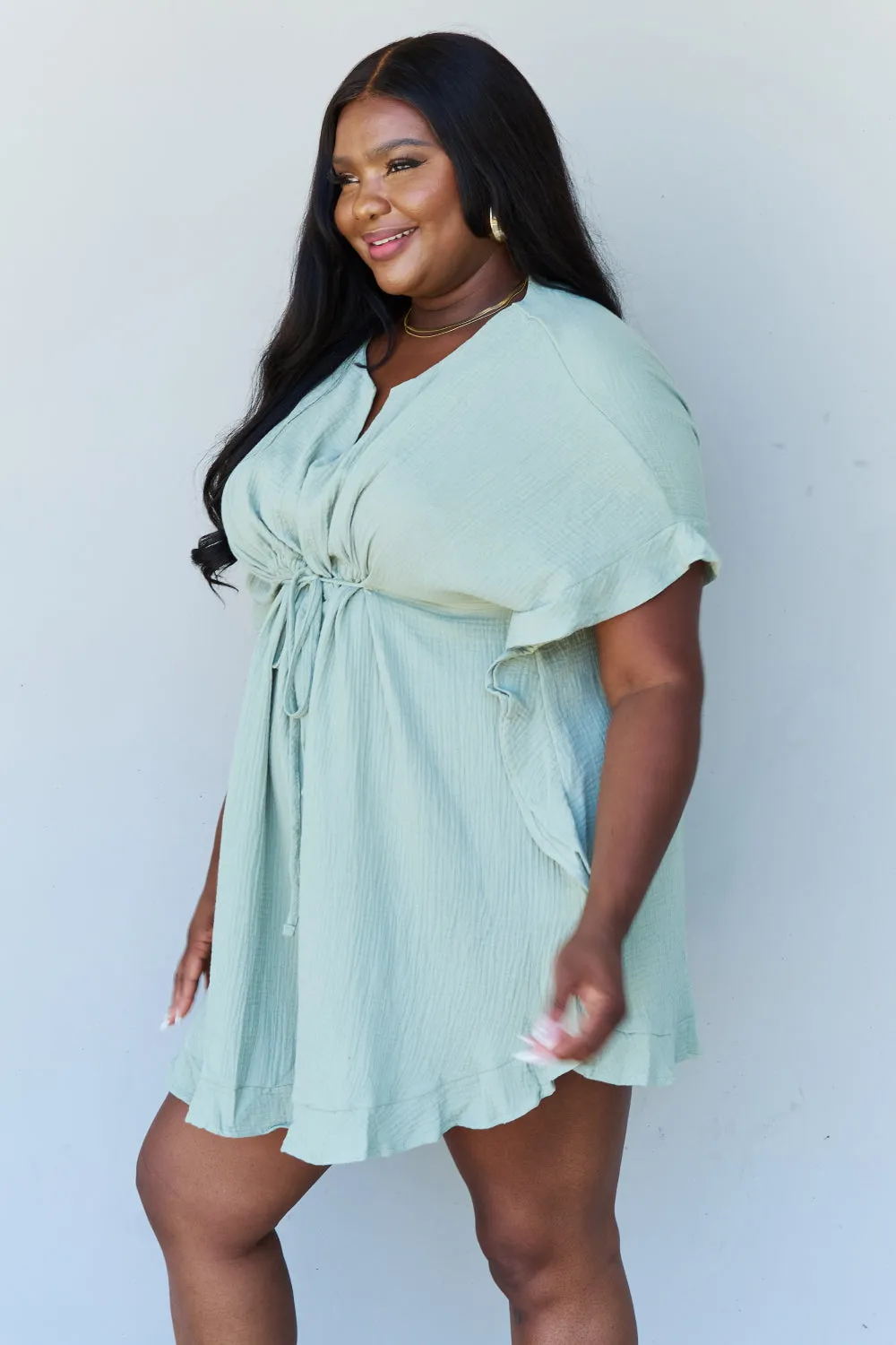 Out Of Time Ruffle Hem Dress in Light Sage