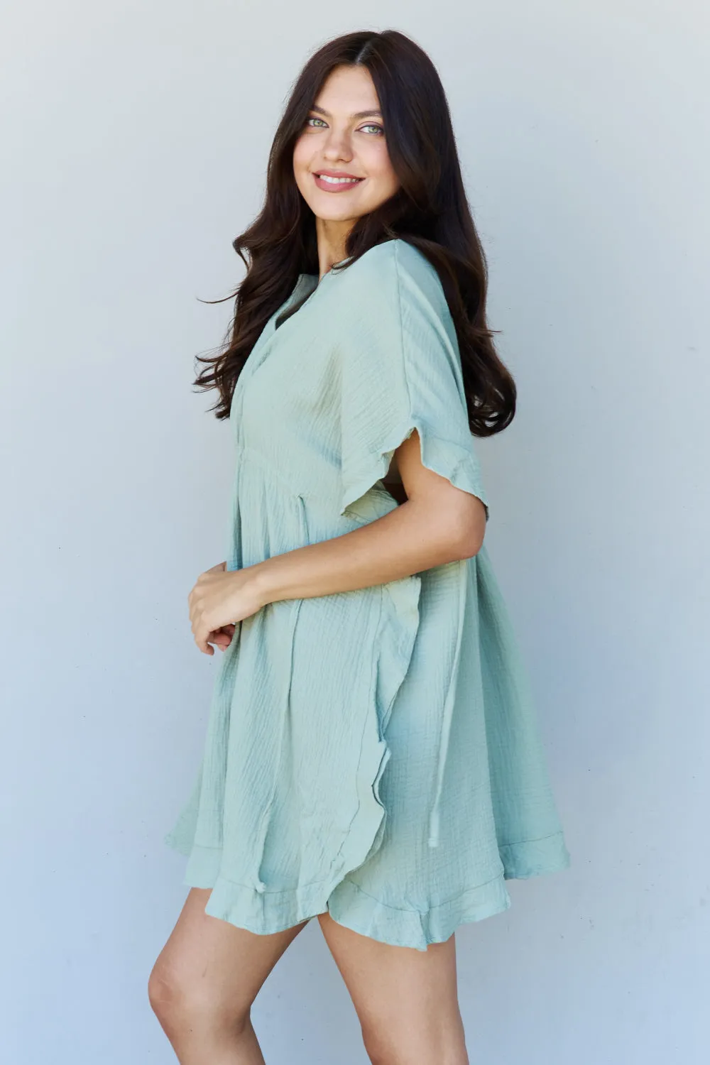 Out Of Time Ruffle Hem Dress in Light Sage