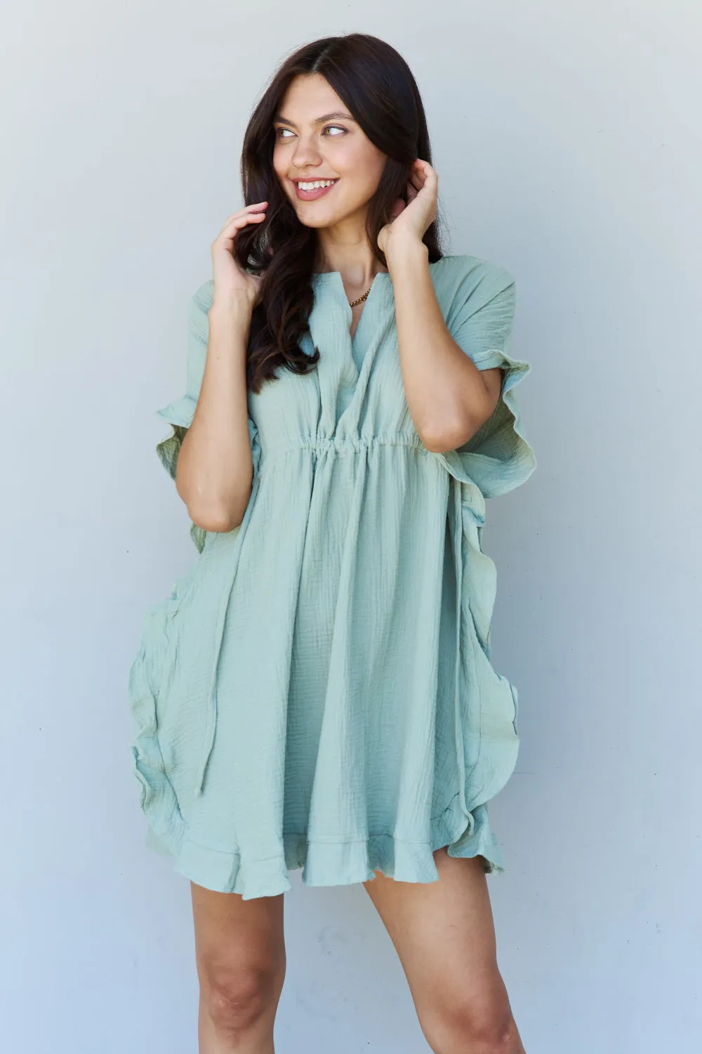 Out Of Time Ruffle Hem Dress in Light Sage