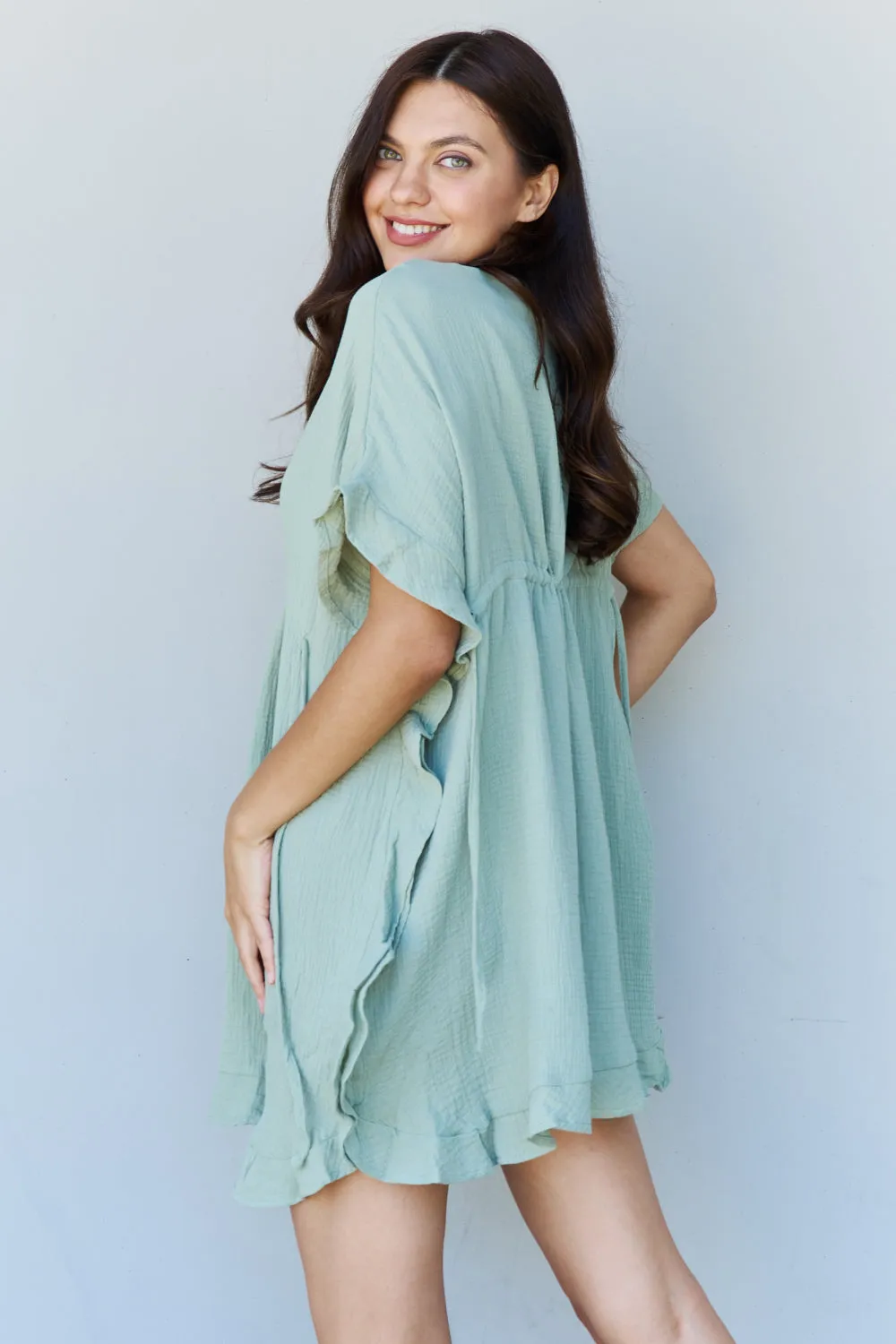 Out Of Time Ruffle Hem Dress in Light Sage