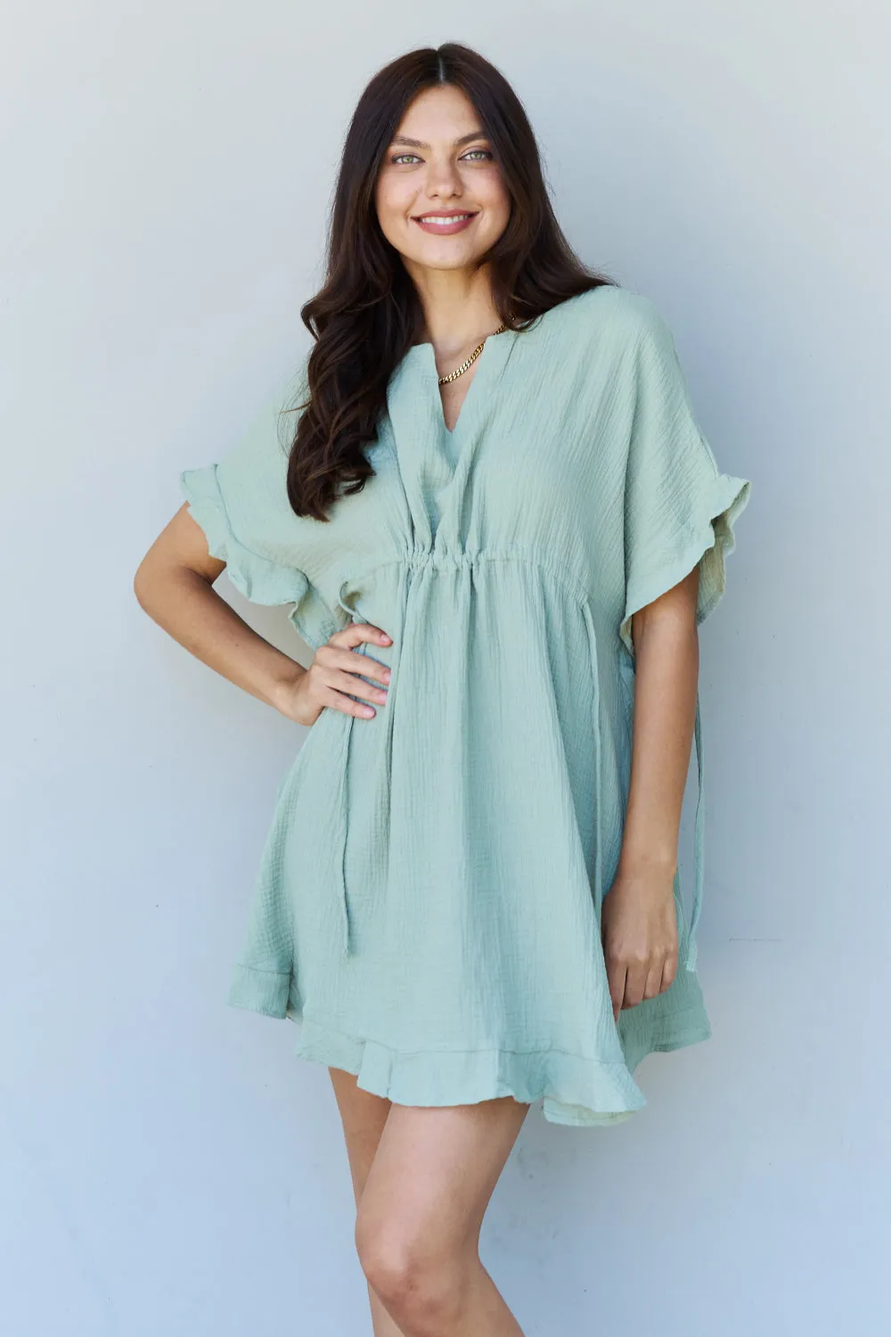 Out Of Time Ruffle Hem Dress in Light Sage