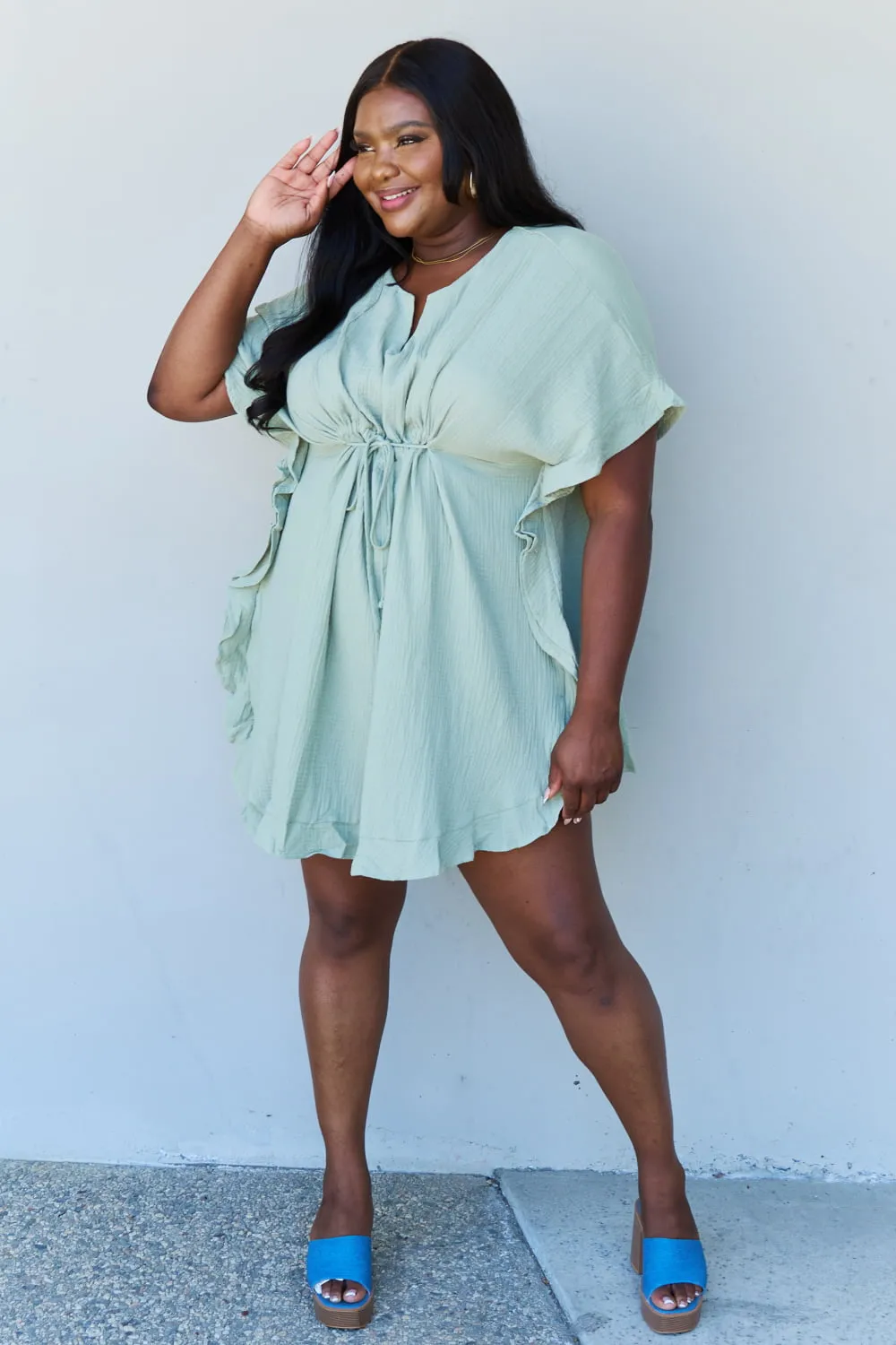 Out Of Time Ruffle Hem Dress in Light Sage