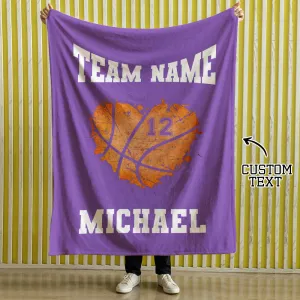 Personalised Basketball Blanket: Custom Name & Number Basketball Heart Blanket - Ideal Gift for Basketball Players or Teams