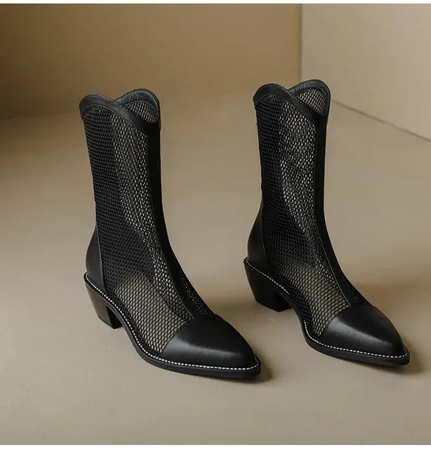 Pre Order:  Pointed Toe Mesh Hollow Boots