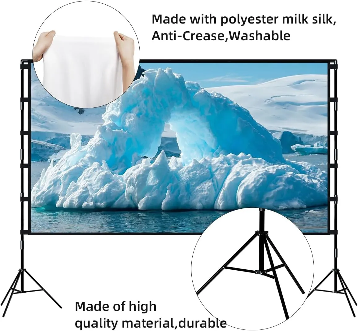 Projector Screen and Stand,  120 Inch Portable Projector Screen Indoor Outdoor Projector Screen 16:9 4K HD Wrinkle-Free Lightweight Movie Screen with Carry Bag for Backyard Movie Night