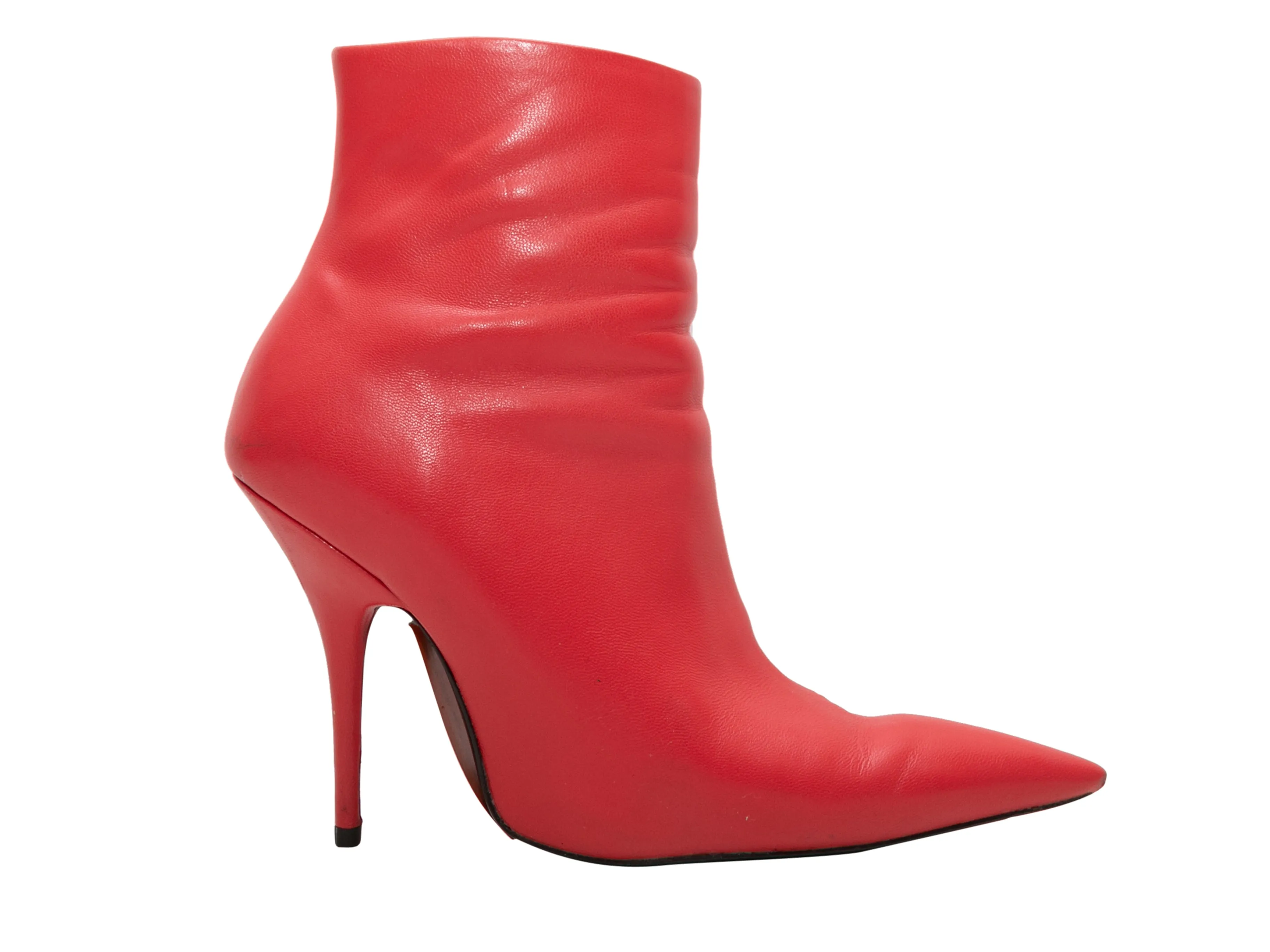 Red Balenciaga Pointed-Toe Leather Knife Ankle Boots Size 39