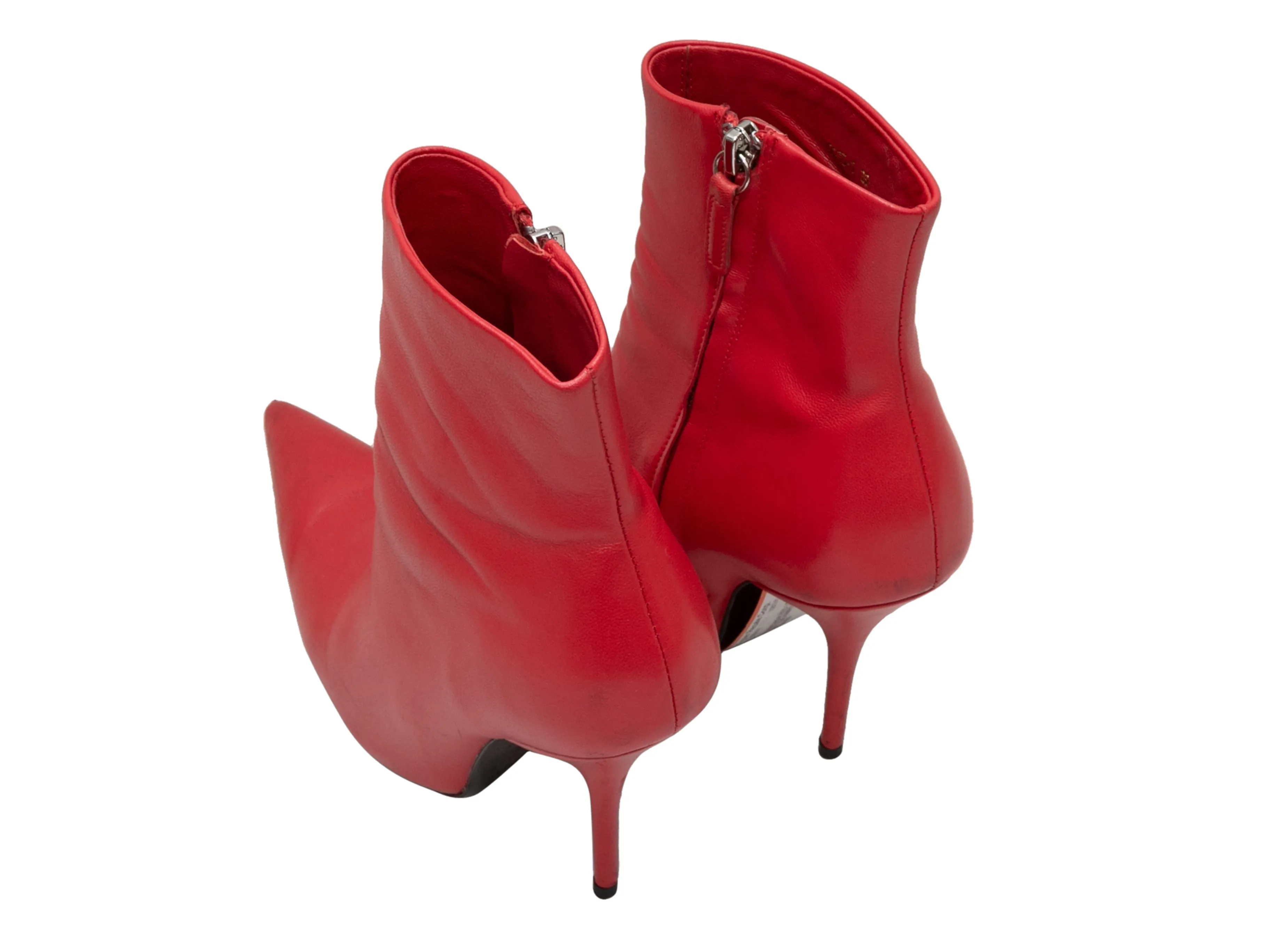 Red Balenciaga Pointed-Toe Leather Knife Ankle Boots Size 39