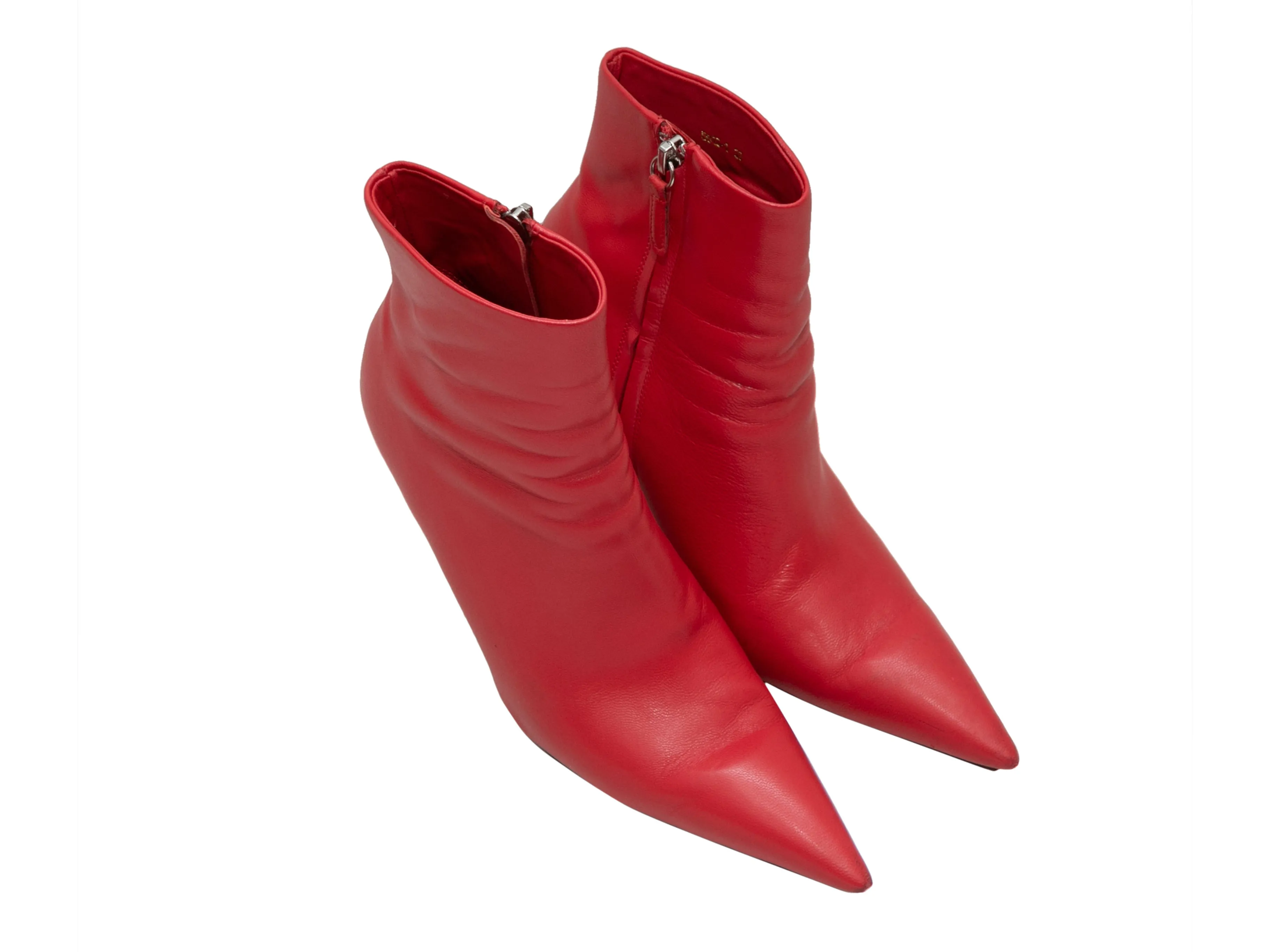 Red Balenciaga Pointed-Toe Leather Knife Ankle Boots Size 39