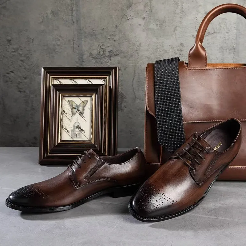 Refined Cow Leather Brogue Dress Shoes