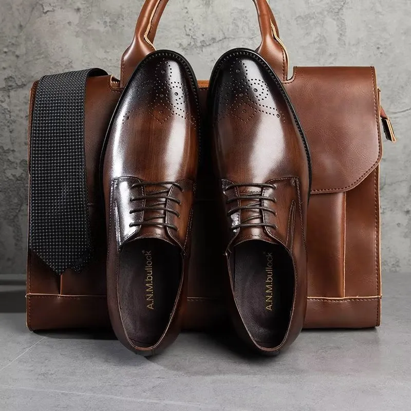 Refined Cow Leather Brogue Dress Shoes