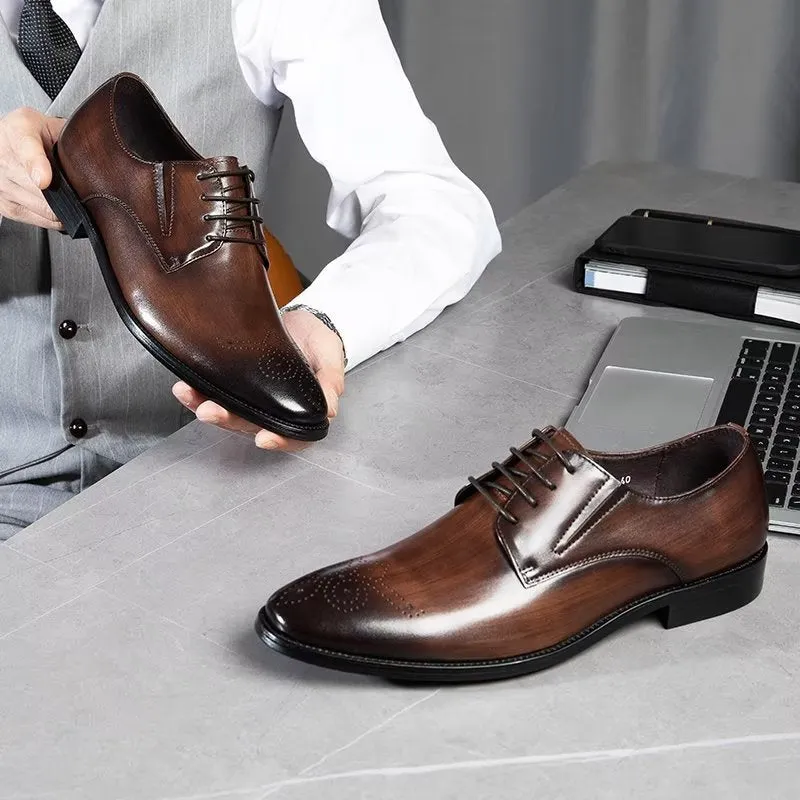 Refined Cow Leather Brogue Dress Shoes