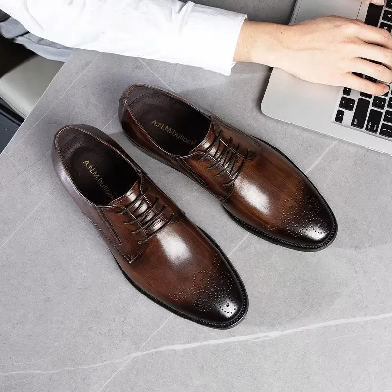 Refined Cow Leather Brogue Dress Shoes