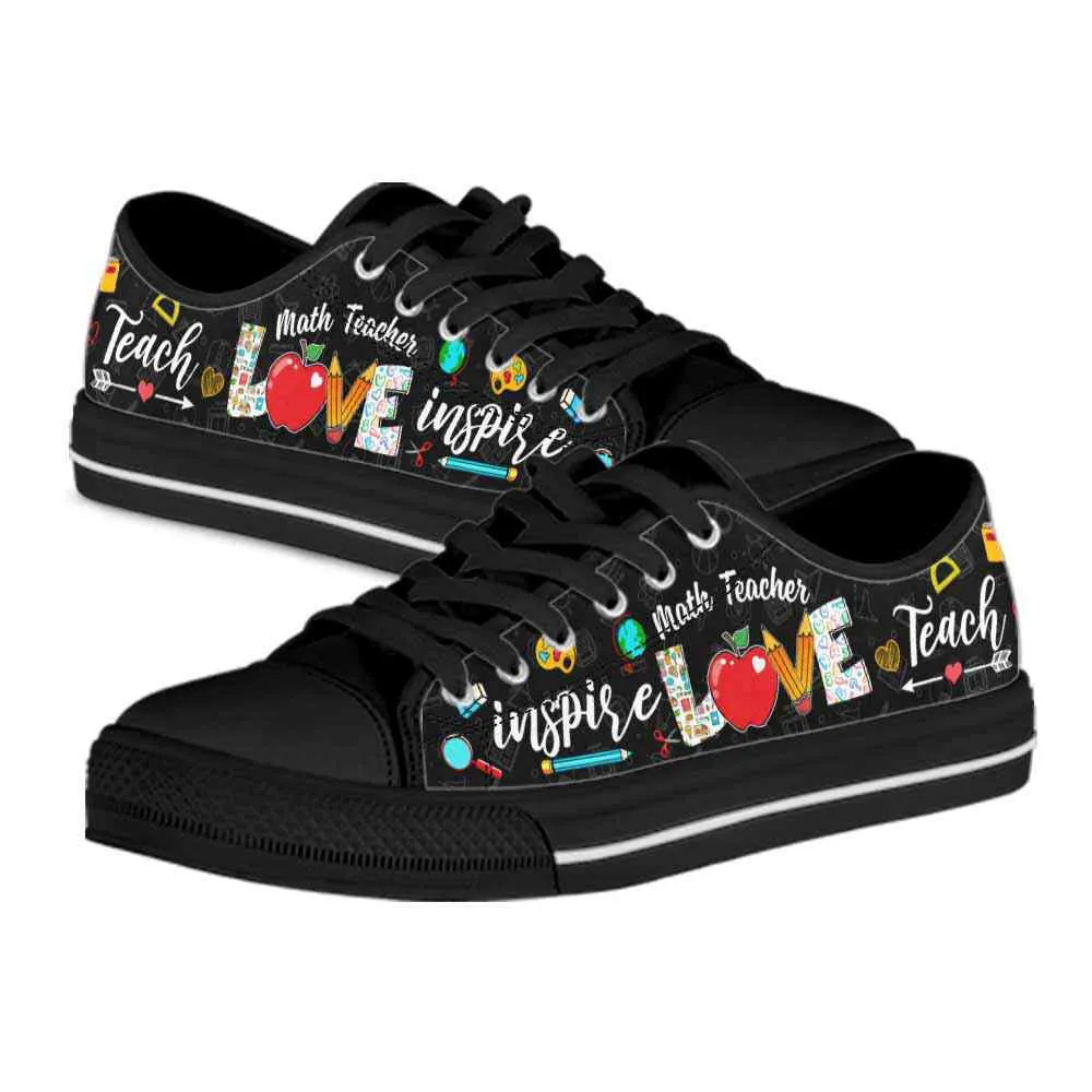 School Math Teacher Apple Teach Love Inspire Low Top Shoes, Teacher Shoes, Low Top Sneakers