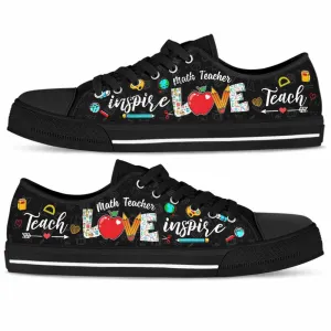 School Math Teacher Apple Teach Love Inspire Low Top Shoes, Teacher Shoes, Low Top Sneakers