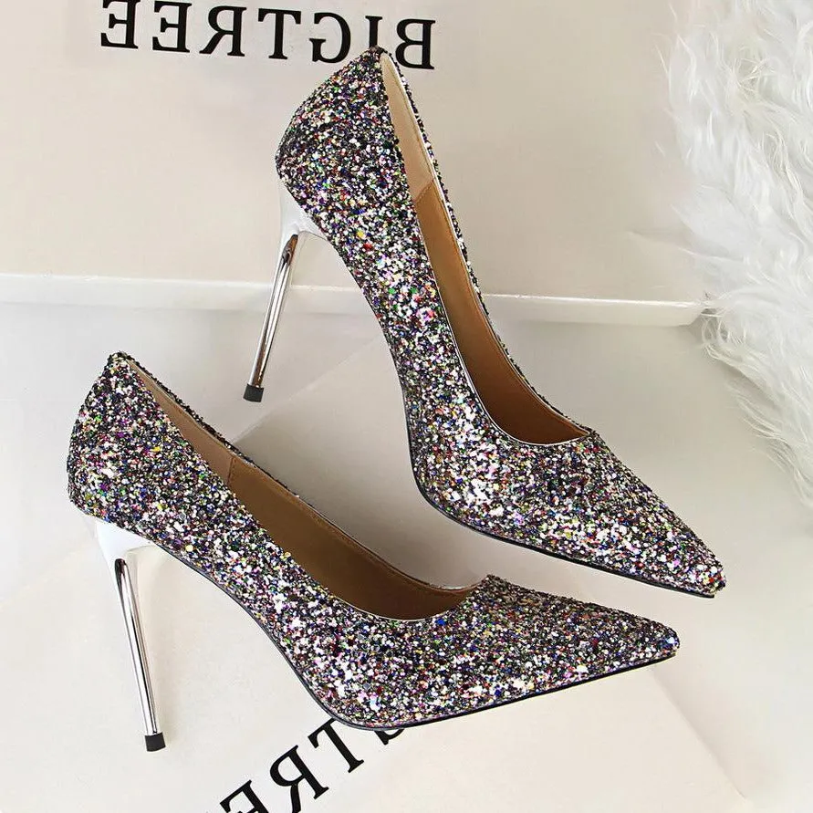 Sequin Decor Point Toe Stiletto Heeled Court Pumps