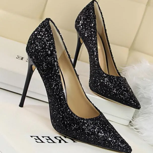 Sequin Decor Point Toe Stiletto Heeled Court Pumps