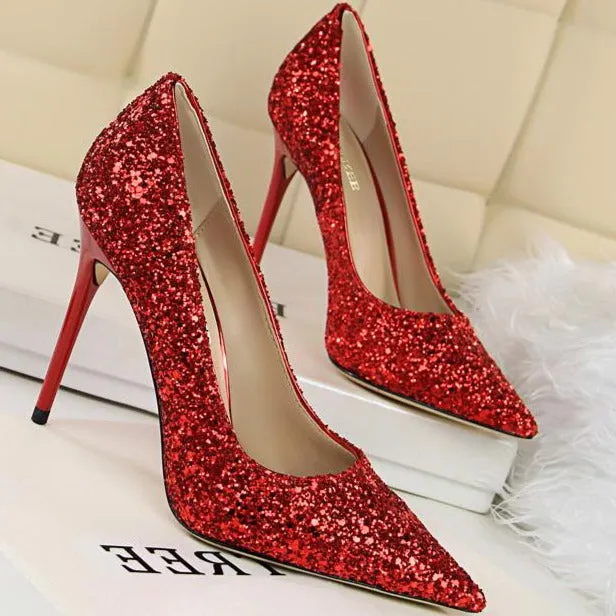 Sequin Decor Point Toe Stiletto Heeled Court Pumps