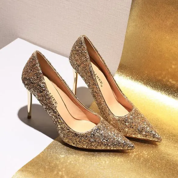 Sequin Decor Point Toe Stiletto Heeled Court Pumps