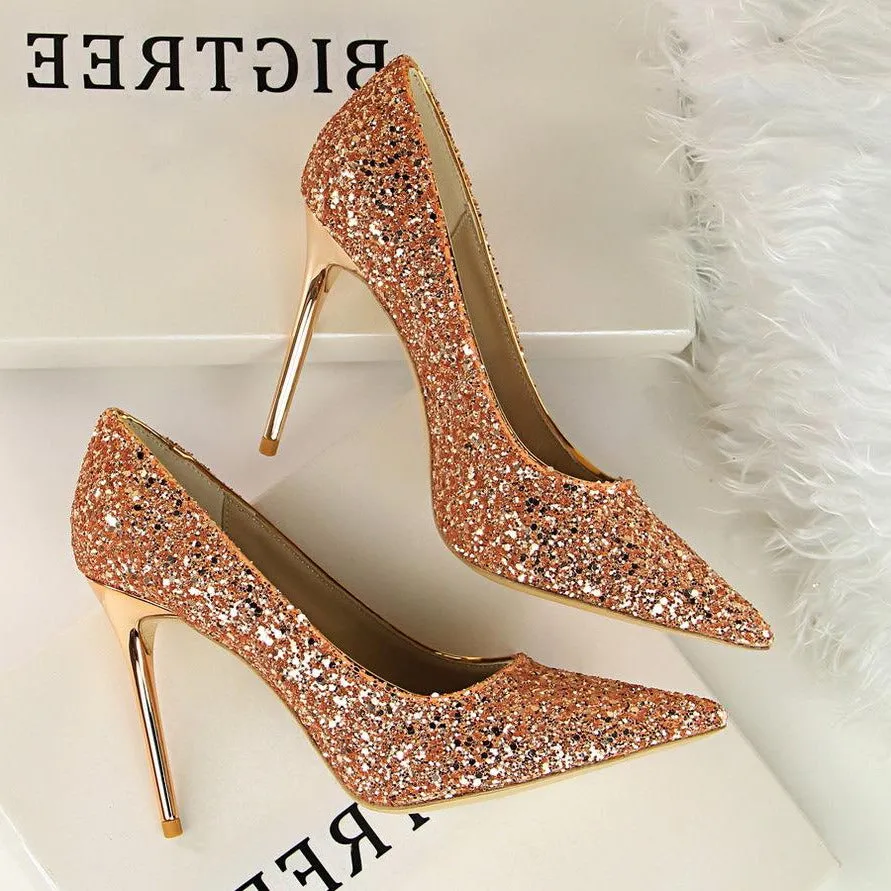 Sequin Decor Point Toe Stiletto Heeled Court Pumps