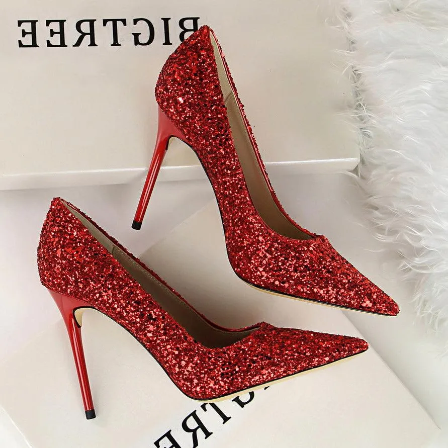 Sequin Decor Point Toe Stiletto Heeled Court Pumps