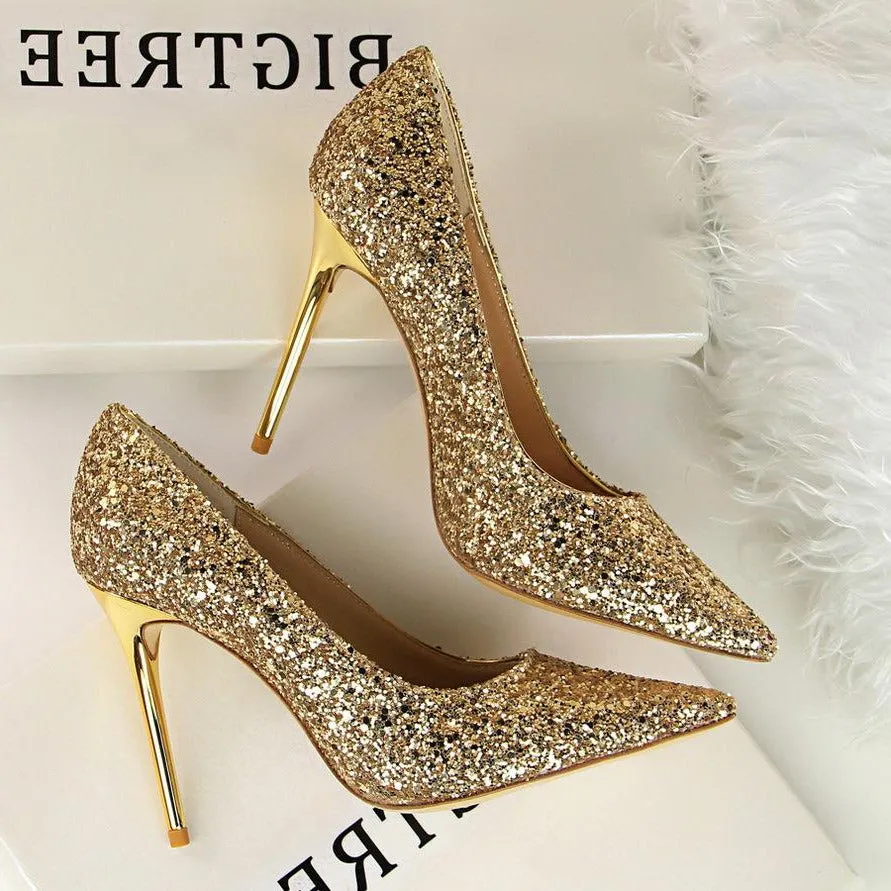 Sequin Decor Point Toe Stiletto Heeled Court Pumps